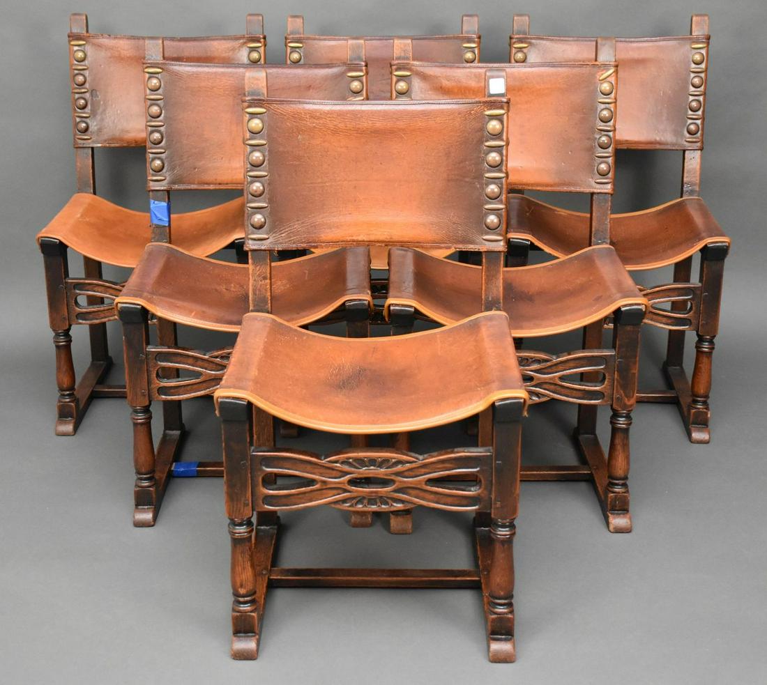 6 Leather Jacobean Style Chairs (1 of 6)