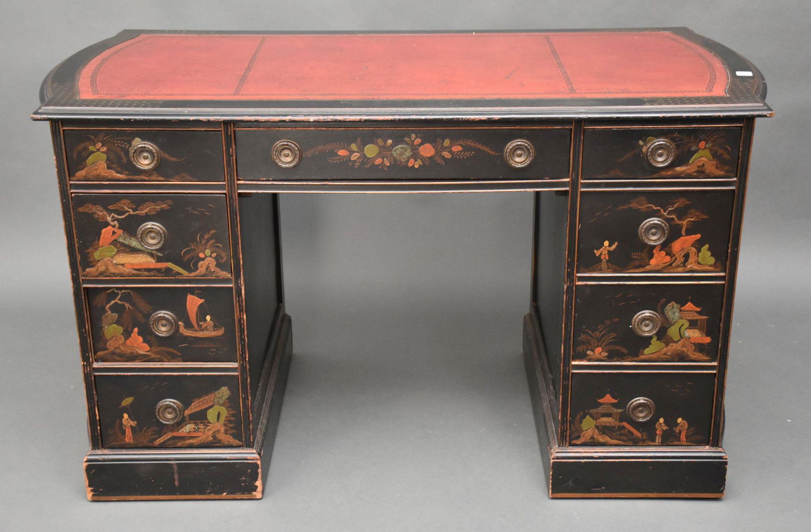 Ebonized Desk With Chinoiserie Decoration , 29"h x 47"w (1 of 7)