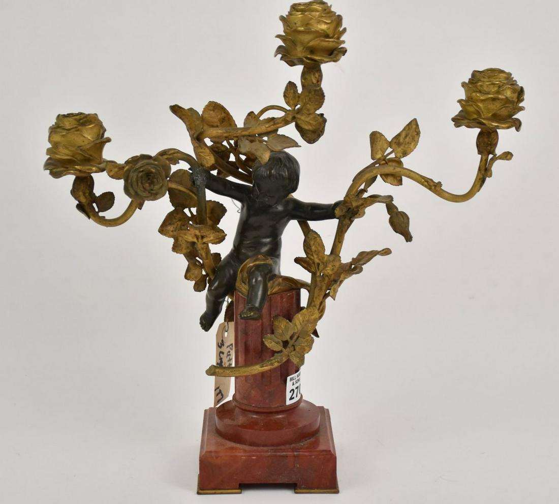 Bronze 3 Light Candelabra, Angel Support on Marble (1 of 8)
