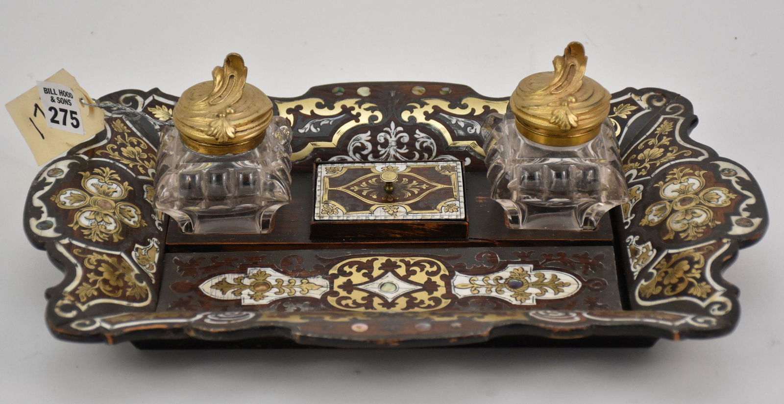 Paper Mache Lacquer & Inlaid Desk Set, 4"h top of ink (1 of 5)