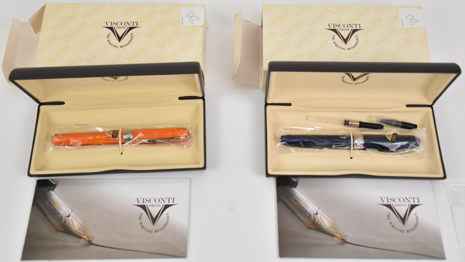 2 Visconti Fountain Pens Rembrandt Eco-Roller . 48989: 2 Visconti Fountain Pens Rembrandt Eco-Roller . 48989 Blue & 48333 Orange