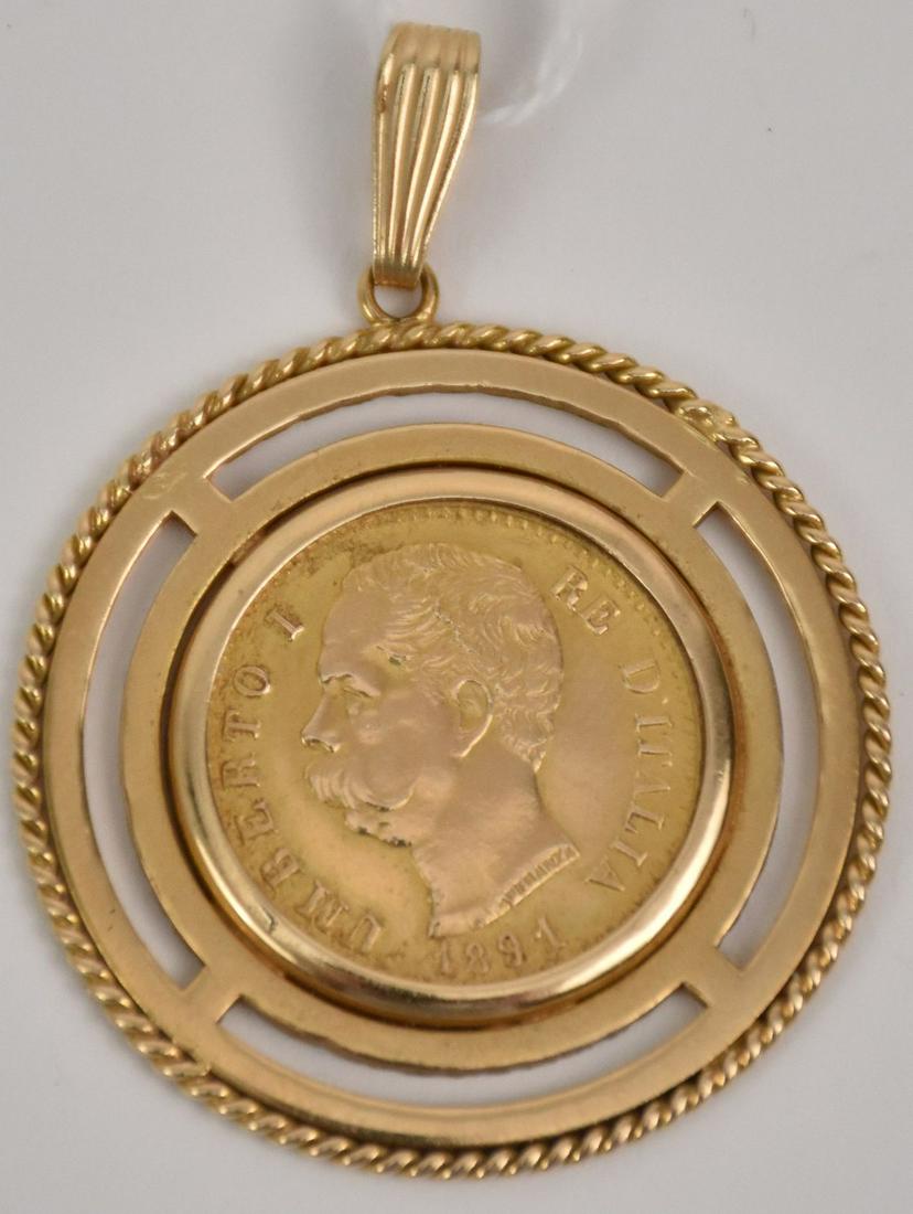 1891 20 Lire Gold Coin with 14K Gold Bezel Pendant. (1 of 5)