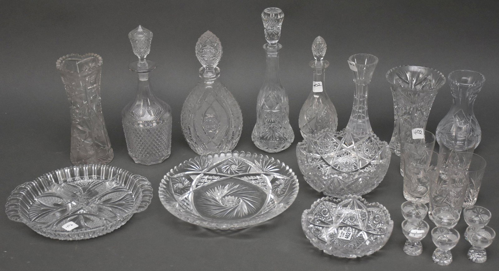Lot of Cut Glass, 4 Decanters, 4 Vases, 5 Tumblers, 6 (1 of 7)