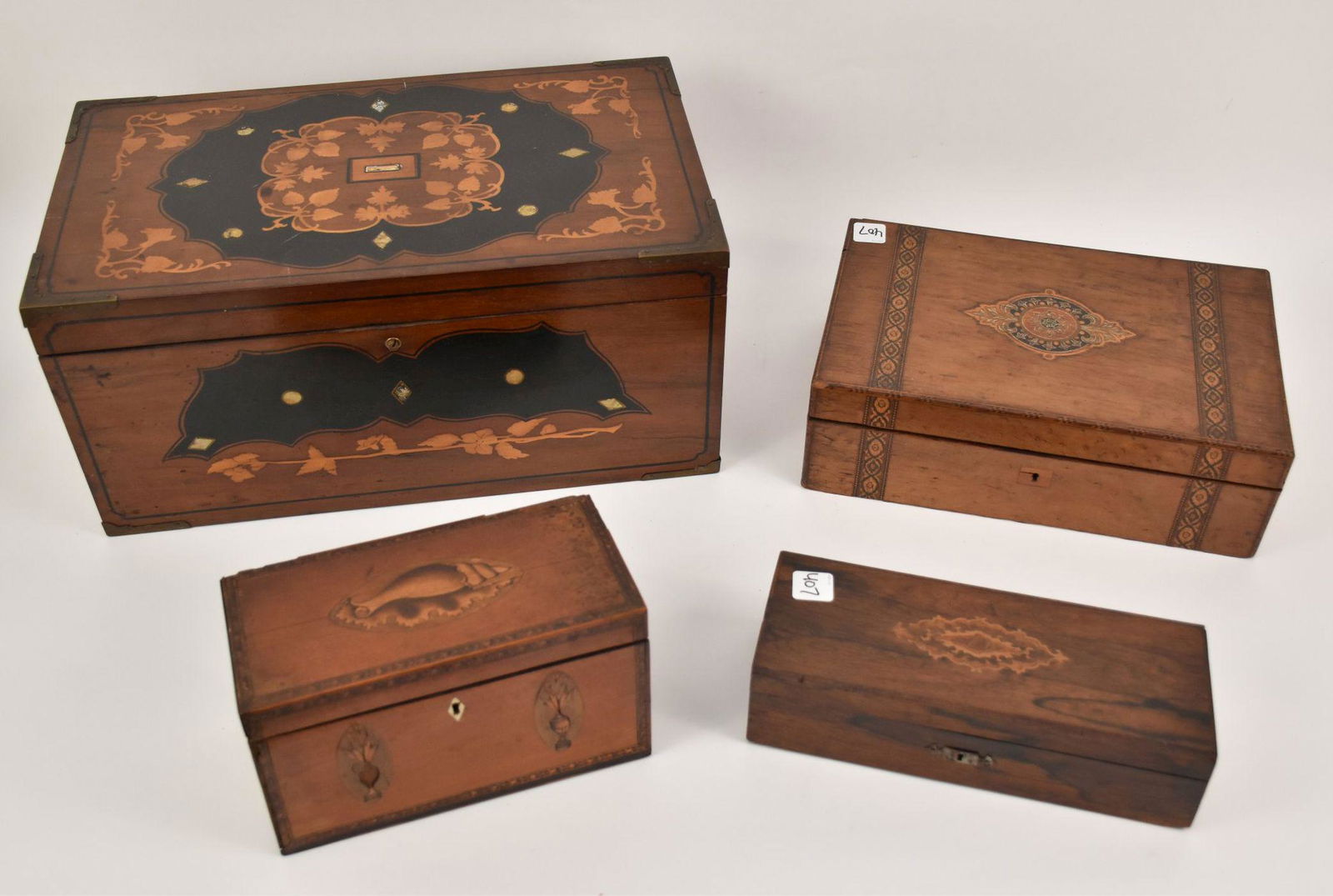 4 Inlaid Wood Boxes, English Tea Caddy with Divided (1 of 13)