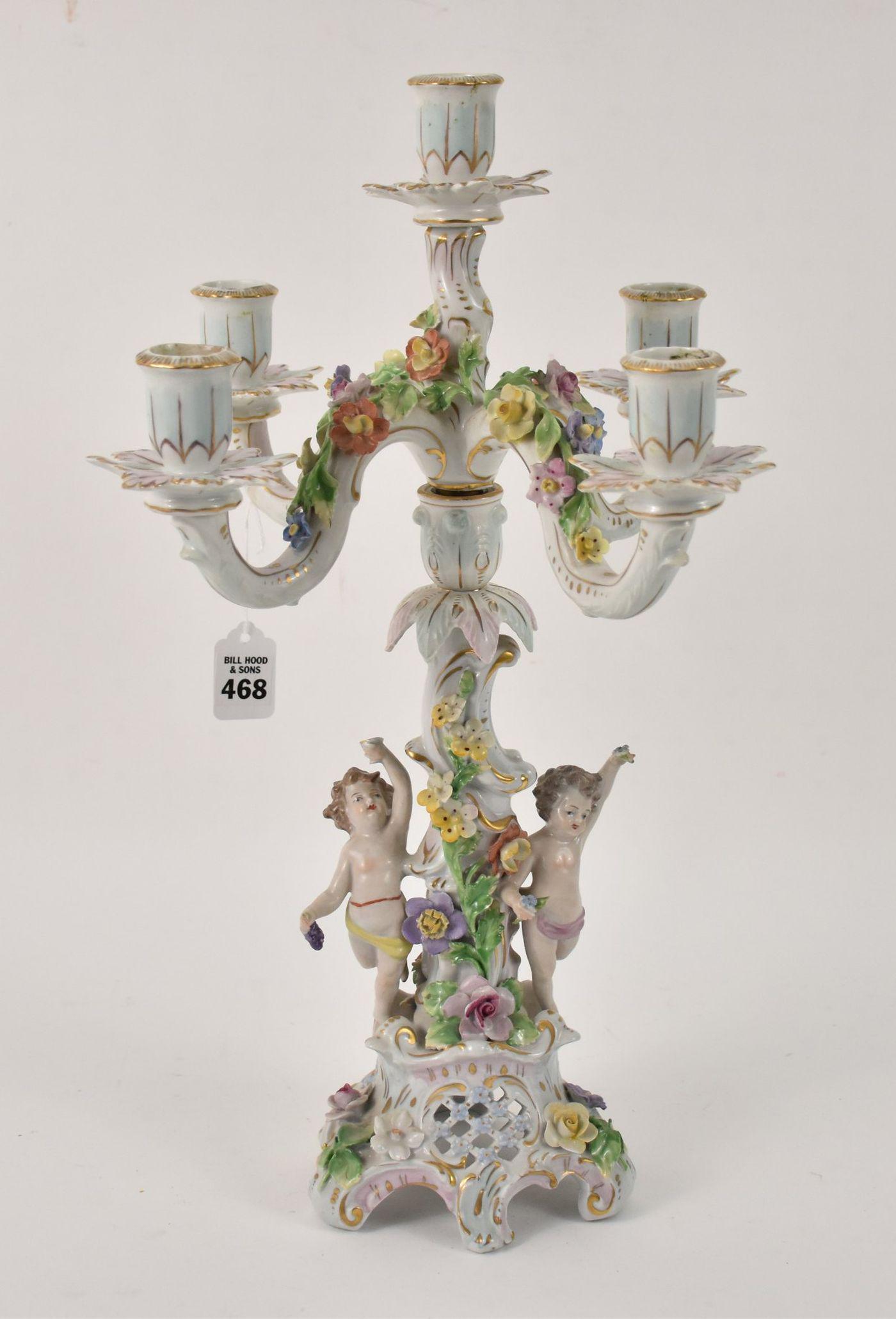 DRESDEN PORCELAIN 5 LIGHT CANDELABRA.  Height 18 1/2" (1 of 8)