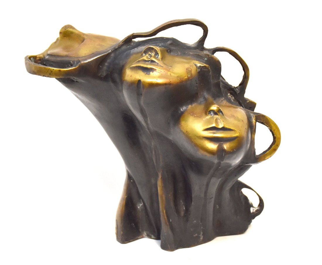 Theater Mask Bronze Sculpture illegibly signed (1 of 7)