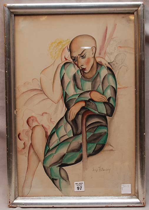 Serge Fotinsky (UKRAINIAN, 1887-1971) Watercolor on: Serge Fotinsky (UKRAINIAN, 1887-1971) Watercolor on Paper "performers" 19"x12" slr