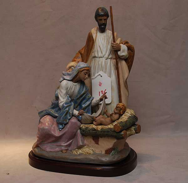 Lladro nativity scene of Jesus, Mary and Joseph, 1: Lladro nativity scene of Jesus, Mary and Joseph, 12 1/2"h x 10"w