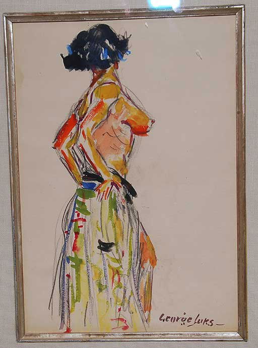 George Benjamin Luks (AMERICAN, 1867-1933) Waterc: George Benjamin Luks (AMERICAN, 1867-1933) Watercolor on paper, partial nude woman, 12"x7"