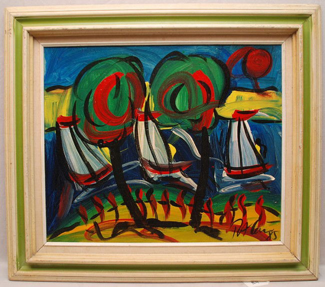 Peter Keil (Berlin, Germany), 1942 oil on canvas,: Peter Keil (Berlin, Germany), 1942 oil on canvas, "Sailboats", 20" x 24", signed lower right, dated '85