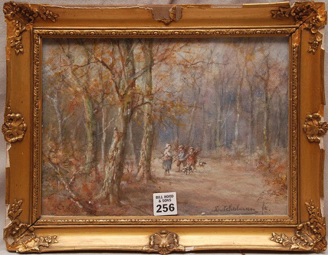 Dutch School 20th Century watercolor "gathering wo: Dutch School 20th Century watercolor "gathering wood", 8"x11"