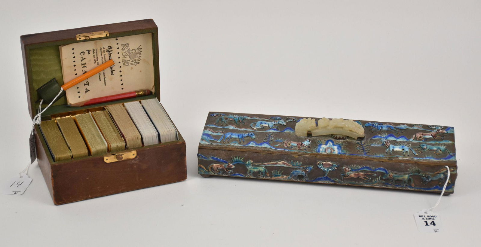 Two Carved White Jade Topped Boxes - A Chinese (1 of 9)