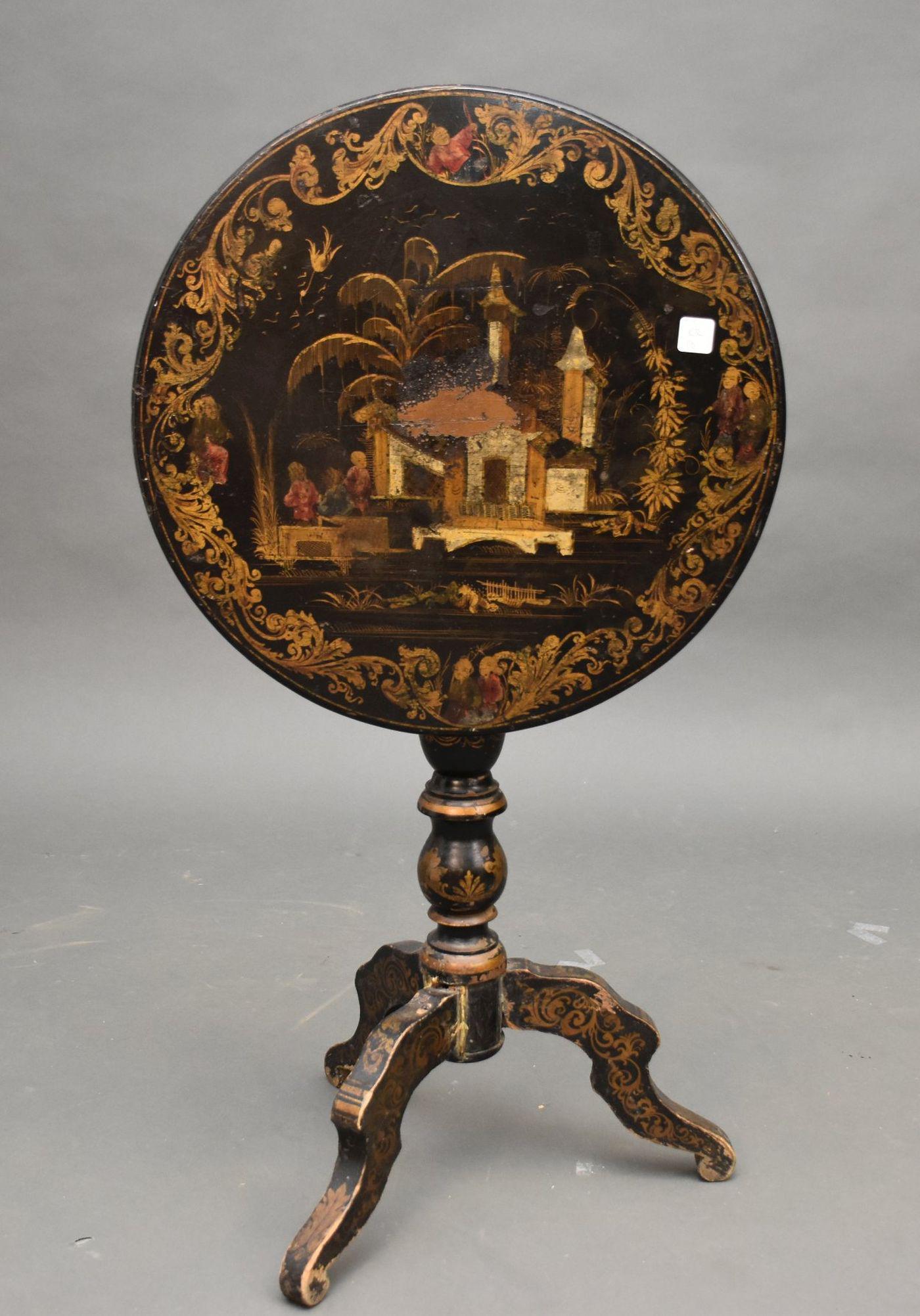 BLACK LAQUER TILT TOP TABLE WITH CHINOISERIE (1 of 5)