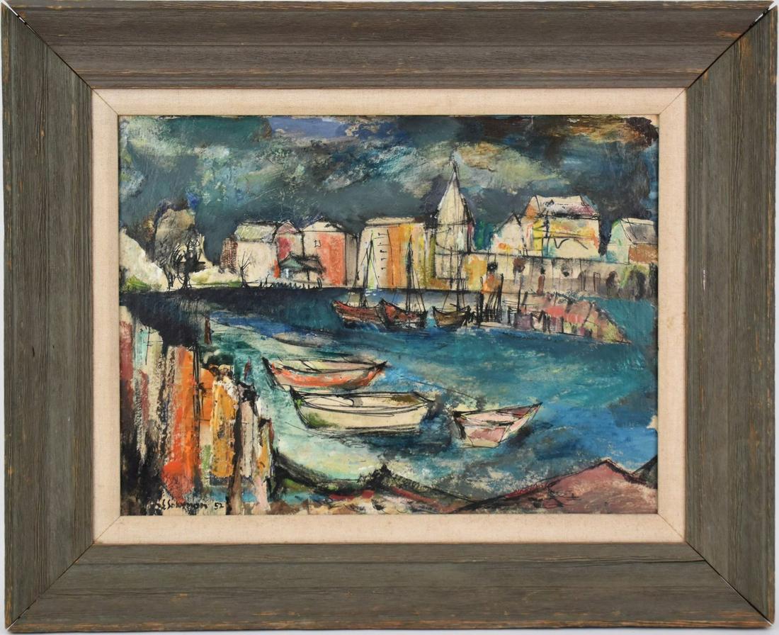 Syd Solomon (American 1917-2004) ink and encaustic on (1 of 9)