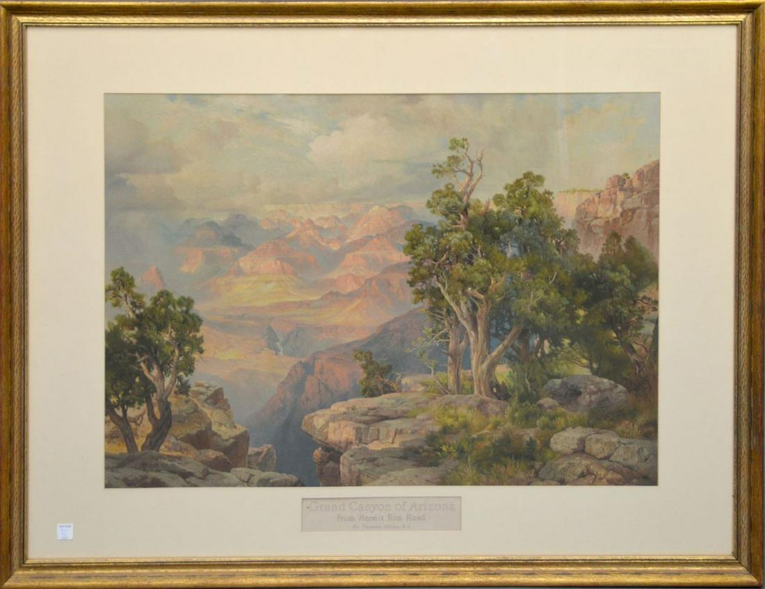 THOMAS MORAN - GRAND CANYON OF ARIZONA. Thomas Moran: THOMAS MORAN - GRAND CANYON OF ARIZONA. Thomas Moran (American, 1837-1926). "Grand Canyon of Arizona from Hermit Road" color chromo-lithograph. Signed and dated in the stone, published by G.H. Buck &