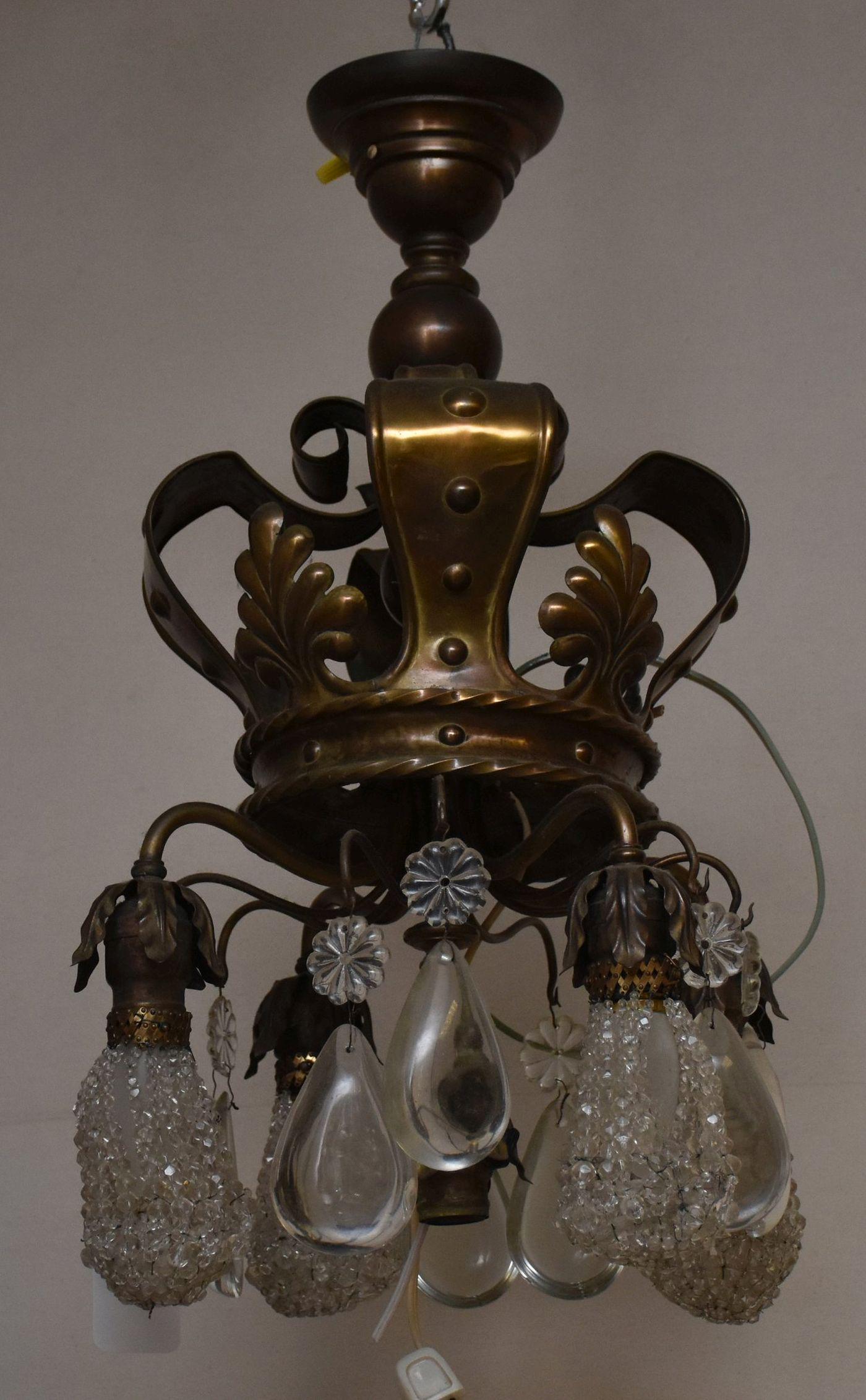 Chandelier, Bronze Crown Form with 4 Beaded Lights & 1 (1 of 4)