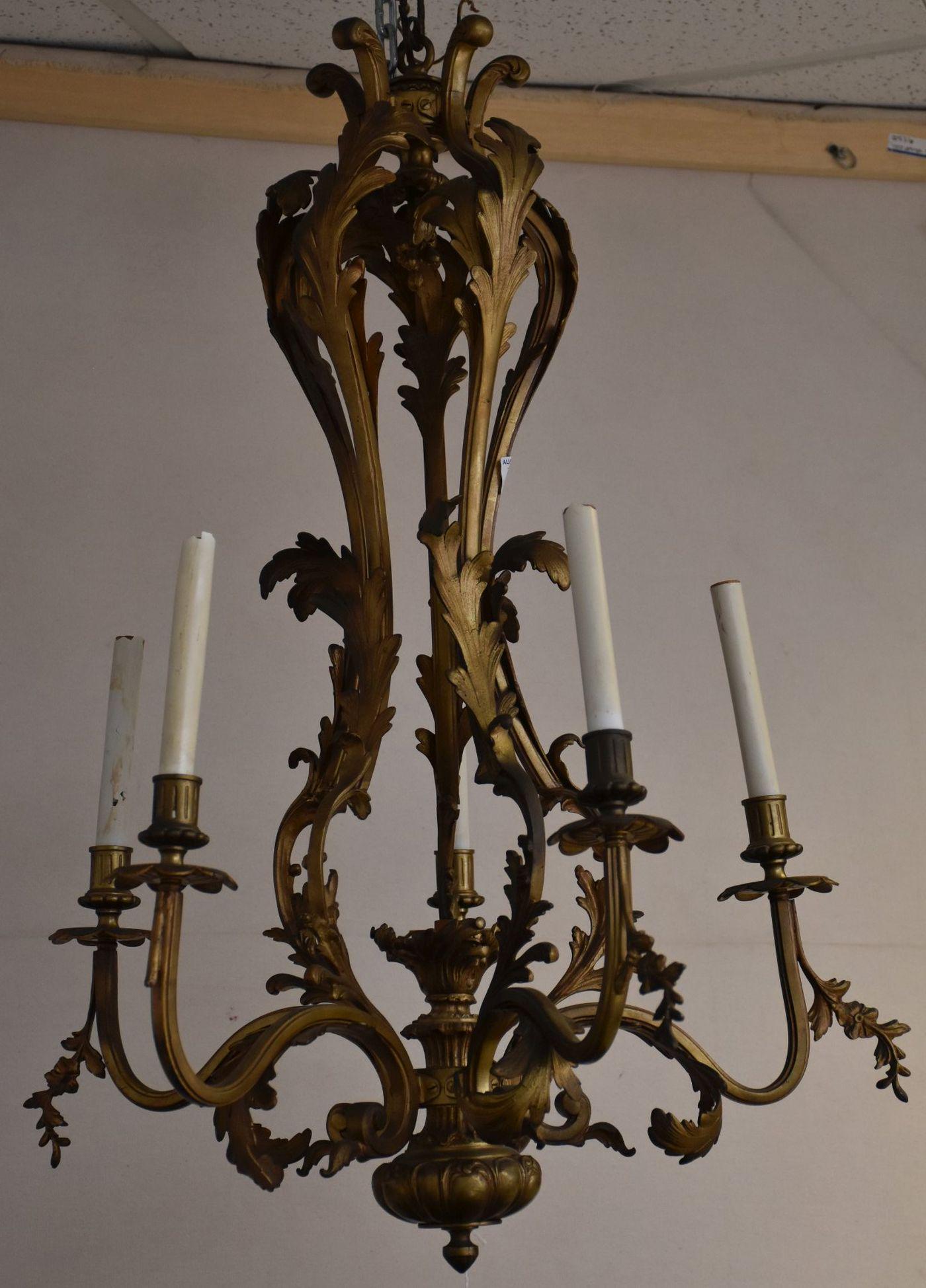 Chandelier, French Rococo Gilt Bronze with 5 Lights, (1 of 6)
