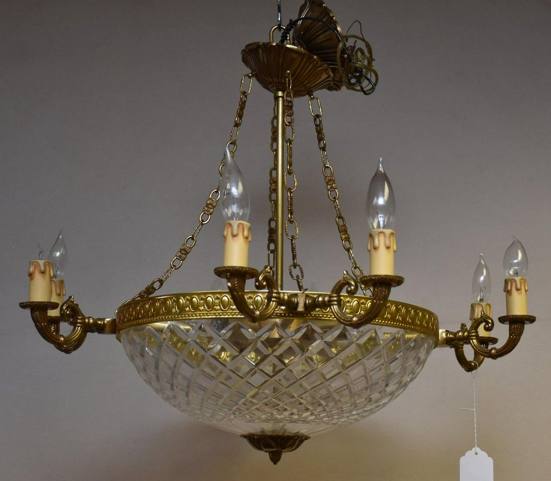 Crystal Chandelier, Gilt Bronze with Crystal Bowl, 8 (1 of 4)