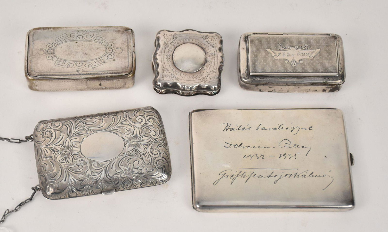 Four Sterling Silver Case Boxes and a Silvered Snuff (1 of 6)