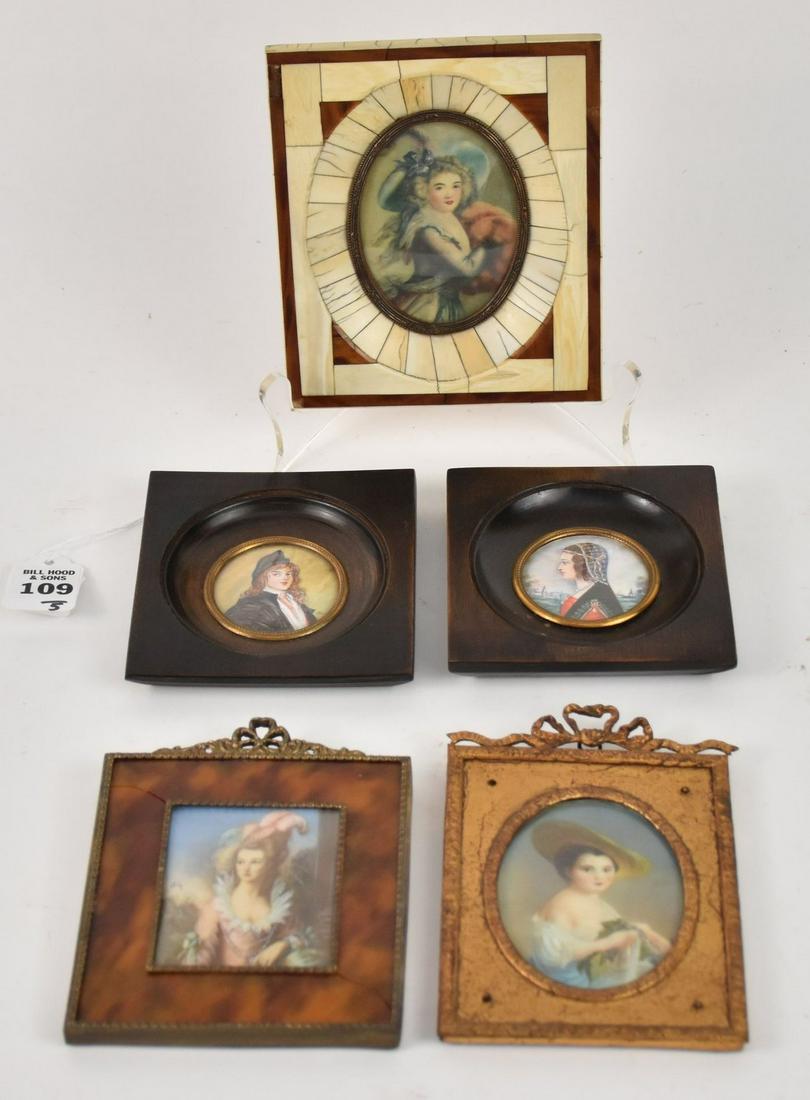Five Antique Hand-Painted Miniature Portraits - a (1 of 9)