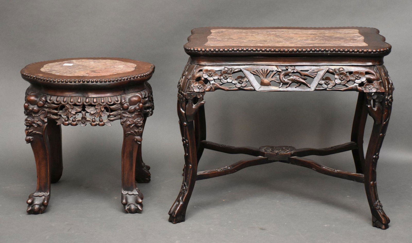 2 Chinese Stands with Carved Aprons and Marble Inserts (1 of 8)
