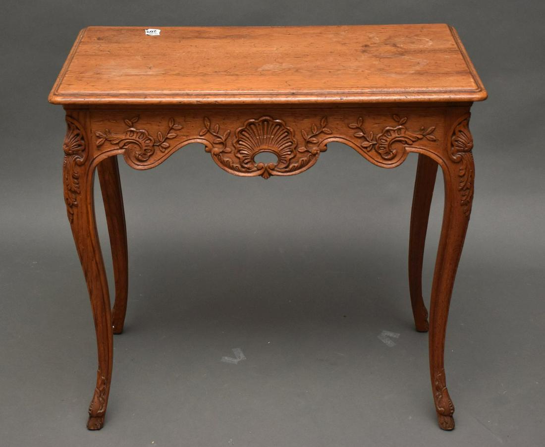 Small Oak Side Table, Carved Shell Center Apron, 29"h x (1 of 4)