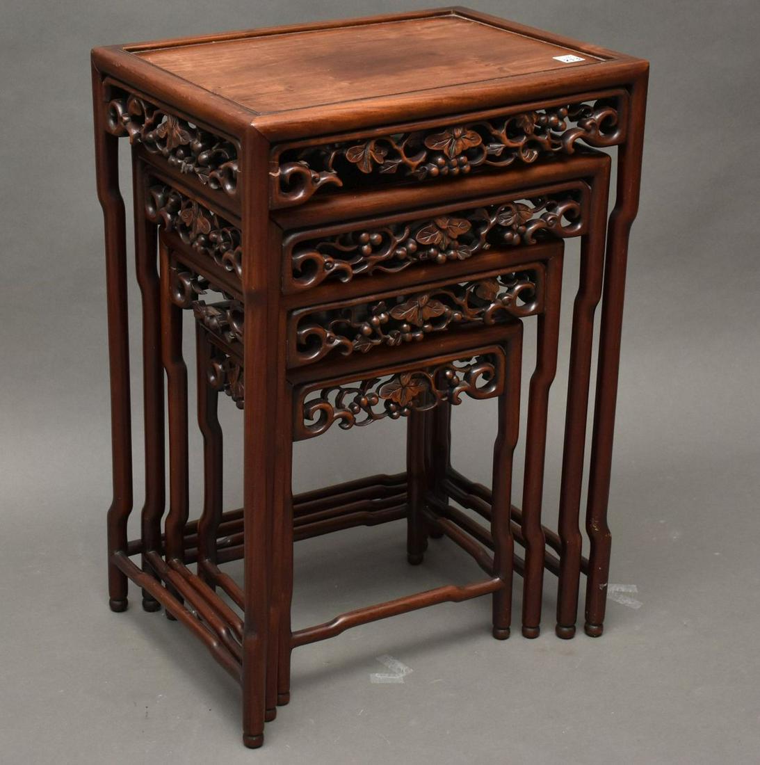 Nest of 4 Chinese Carved Wood Tables - Tallest 28" h x (1 of 7)