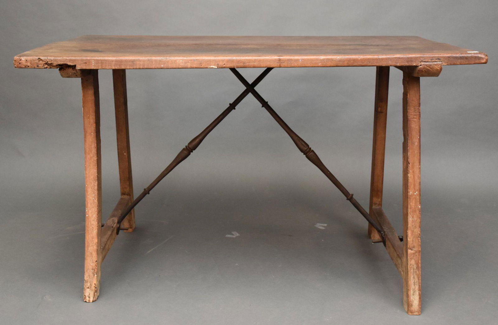 Walnut 19th c. Table with Iron Supports, 29"h x 49"w x (1 of 10)