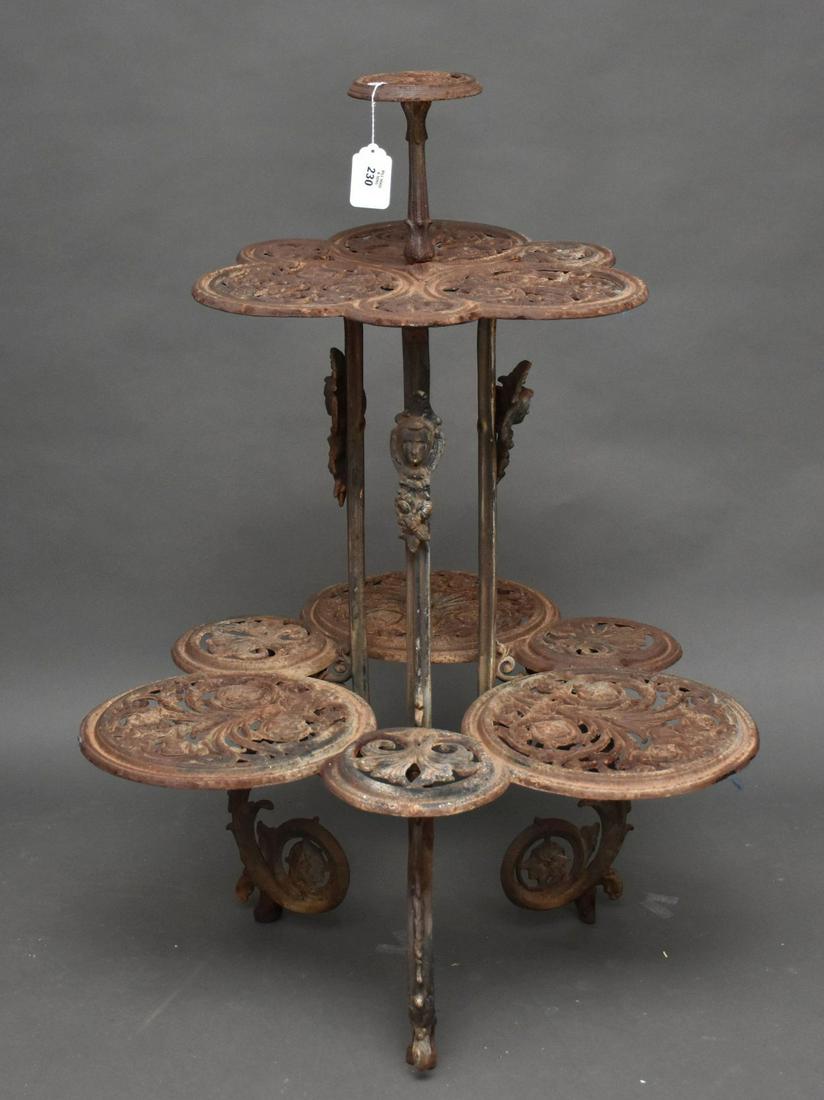 Unusual American 2 Tier Iron Victorian Plant Stand - (1 of 4)