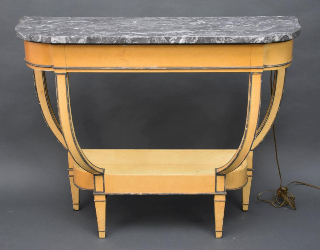 Console, Mustard Color with Gray Marble Top, 34"h x: Console, Mustard Color with Gray Marble Top, 34"h x 42"w x 17"d