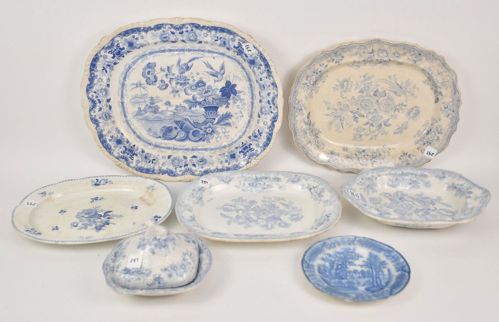 Lot of 19th c. English Light Blue Transferware, incl; (1 of 18)