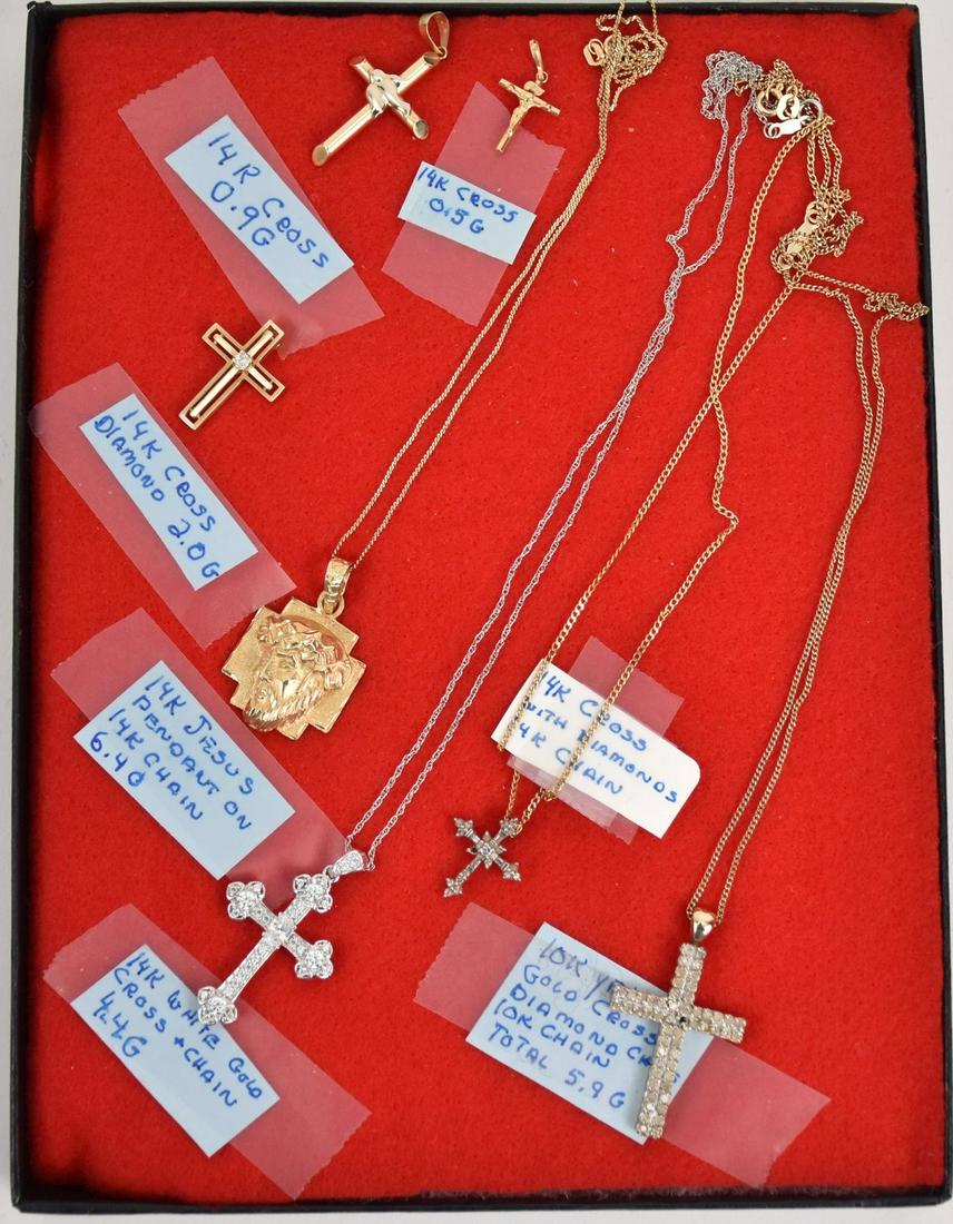Box Lot of 7 Religious  Items, Crosses on Chains, Jesus (1 of 4)