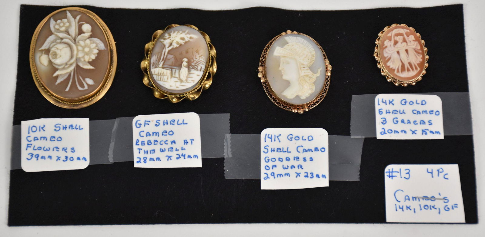 4 Vintage Shell Cameo's, Flowers, Rebecca at The Well, (1 of 3)