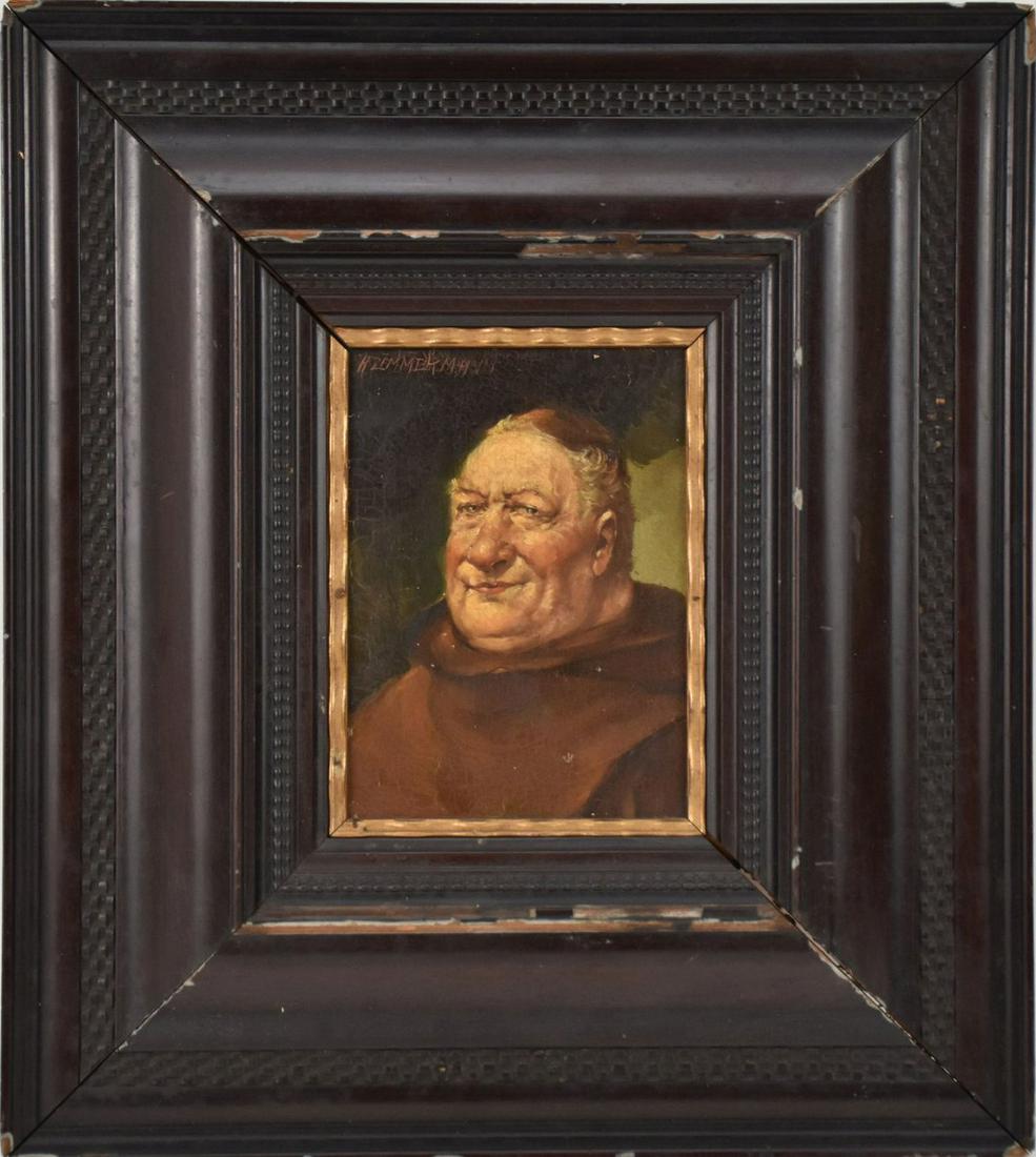 German School Antique Monk Painting, H. Zimmermann. 7 x: German School Antique Monk Painting, H. Zimmermann. 7 x 5-1/2 inches