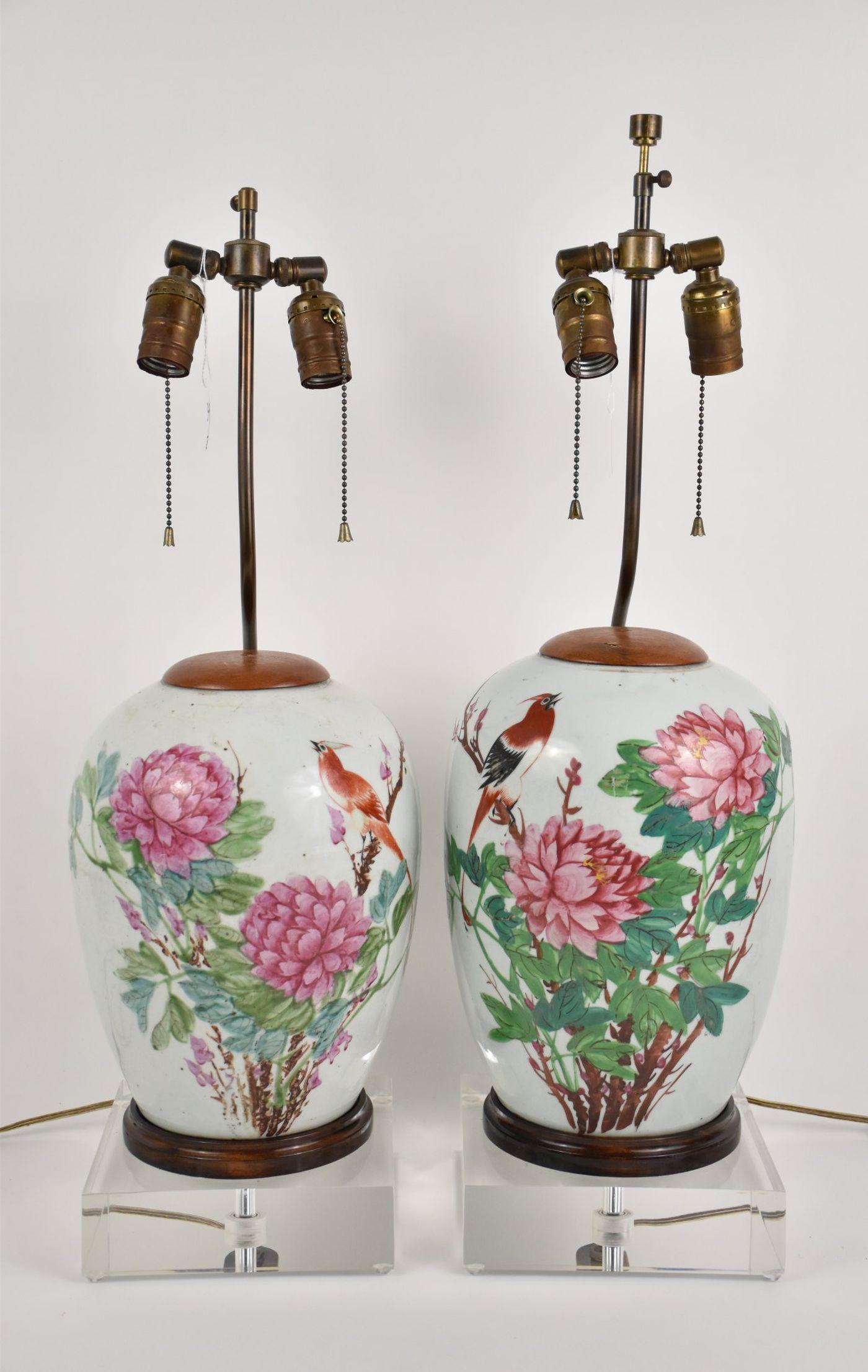 Pair Chinese Porcelain Ginger Jars now mounted as lamps (1 of 11)