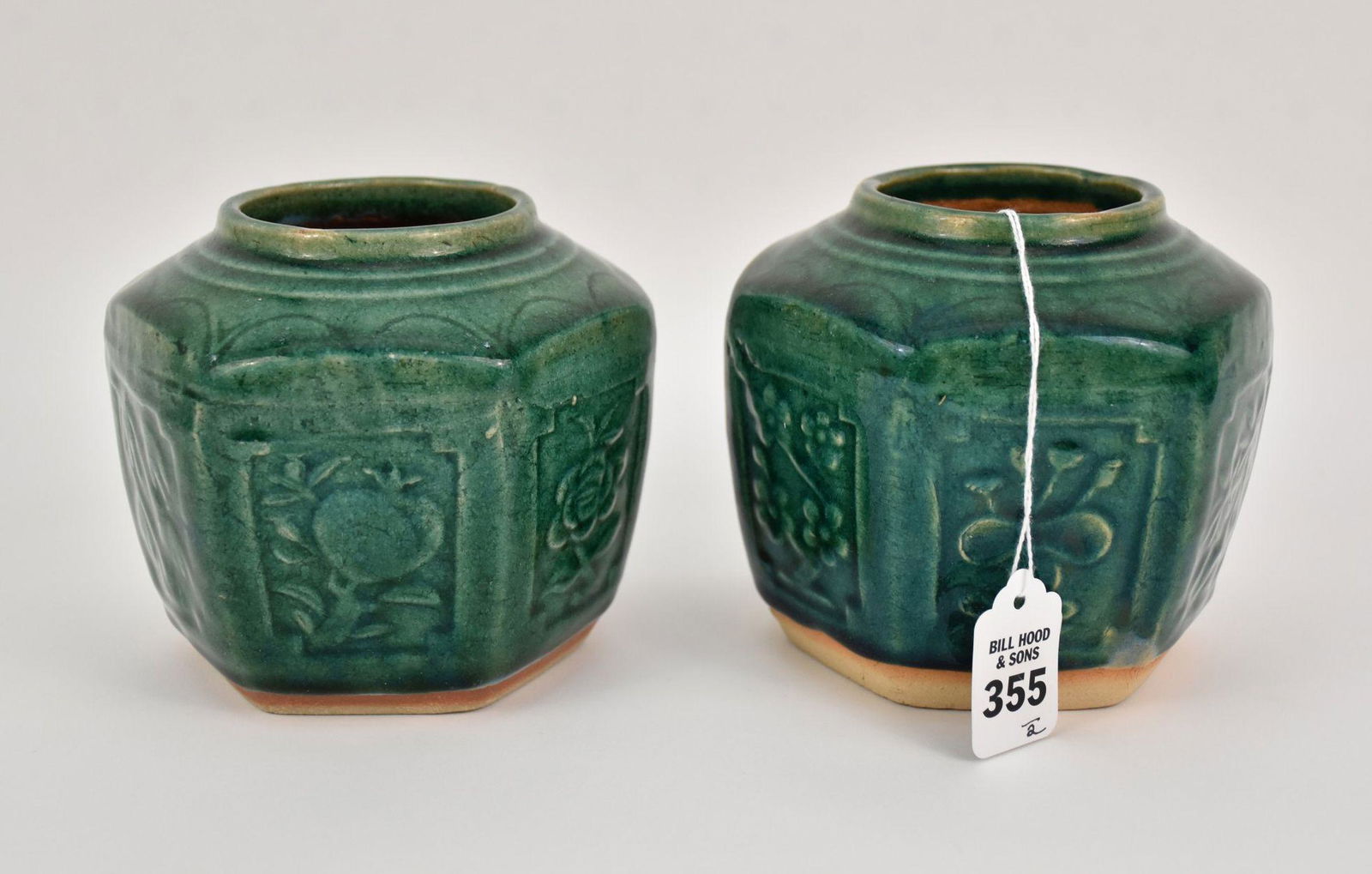 Two Chinese Green Drip Glaze Pottery Ginger Jars Tea- (1 of 6)