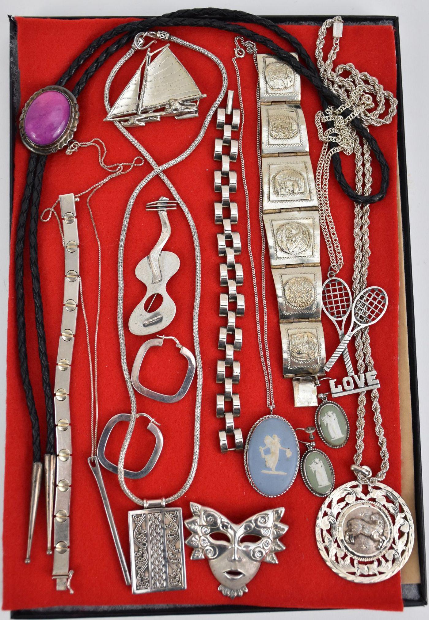 Box Lot Vintage Sterling Silver Jewelry, Sailboat, (1 of 4)