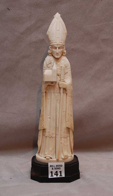 European carved ivory Triptych of holy man, opens : European carved ivory Triptych of holy man, opens up to reveal crucifix, 9 1/2"h x2-1/2"w at base