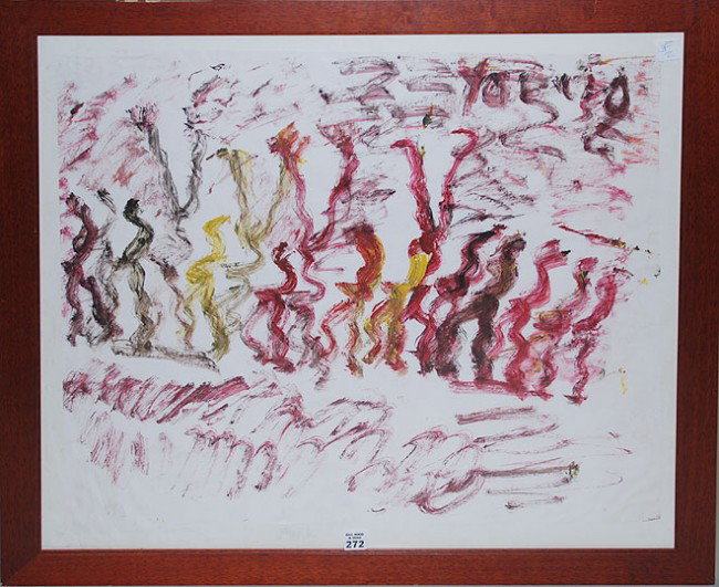 Purvis Young (AMERICAN, 1943-2010) oil on paper Ab: Purvis Young (AMERICAN, 1943-2010) oil on paper Abstract Multiple Figure, 24"x26"