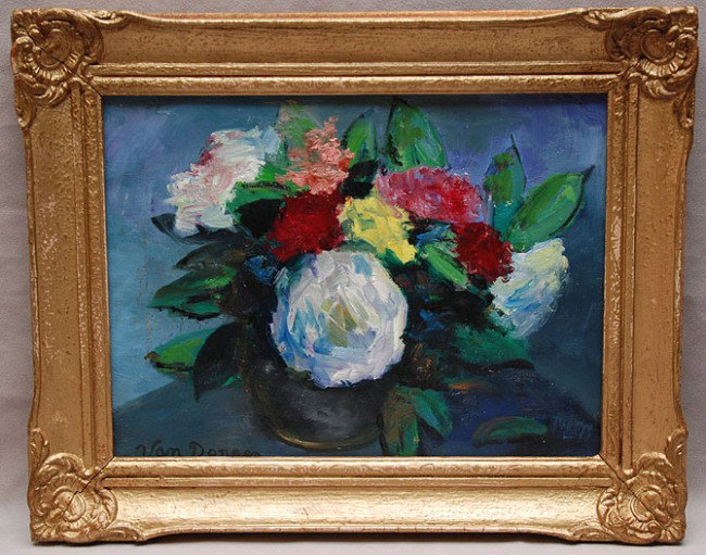 Dutch School (20th Century) floral still life, oil: Dutch School (20th Century) floral still life, oil on canvas 9"/12", lower left Signed Van Dongen, framed