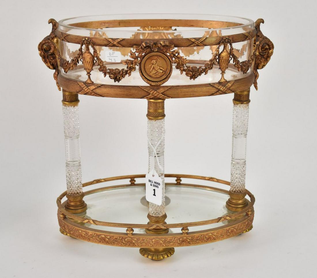 BACCARAT Bronze Dore and Crystal Oval Center Bowl - Late 19th Century. The oval crystal top tier (1 of 6)