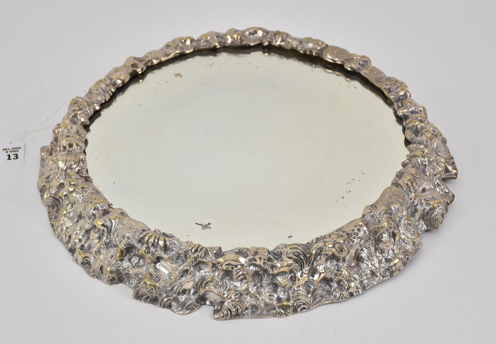 19TH CENTURY ENGLISH SILVERPLATED & MIRRORED PLATEAU with shell motif.  Condition: minor mercury (1 of 6)
