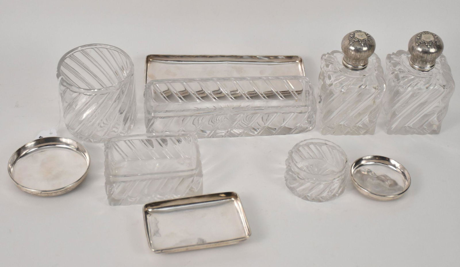 6 PCS French Ferry Sterling & Crystal Dresser Jar Set - Paris. 19th century. John Lucien Ferry. Each (1 of 6)