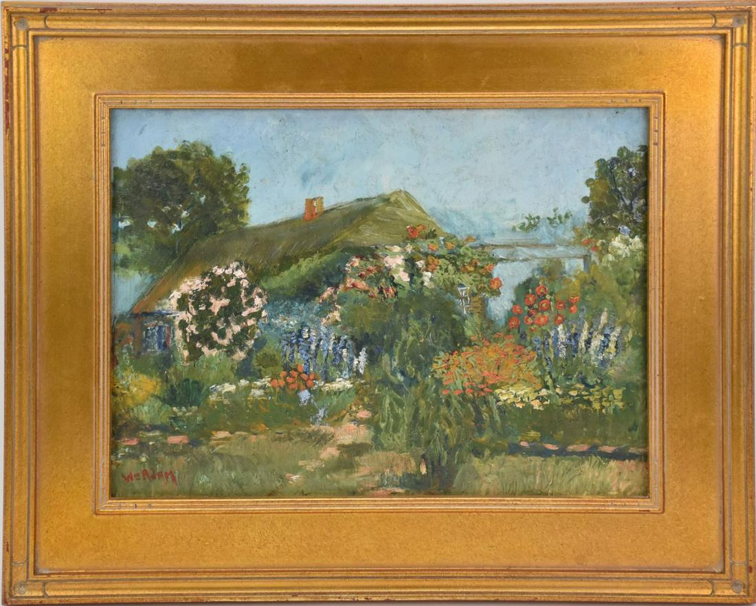William Constable Adam (America 1846 - 1931) oil on board, Garden with House. Pacific Grove Ca. (1 of 7)