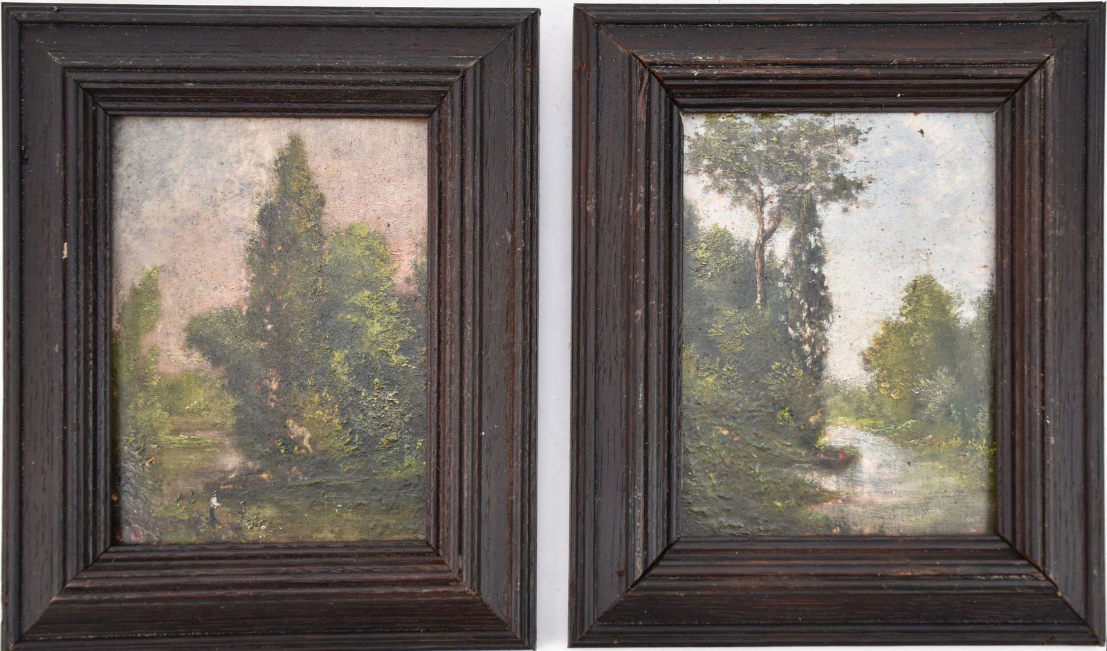 Pair of 19th Century French Barbizon oil on panel Paintings initialed CH.  Attributed to Charles (1 of 5)