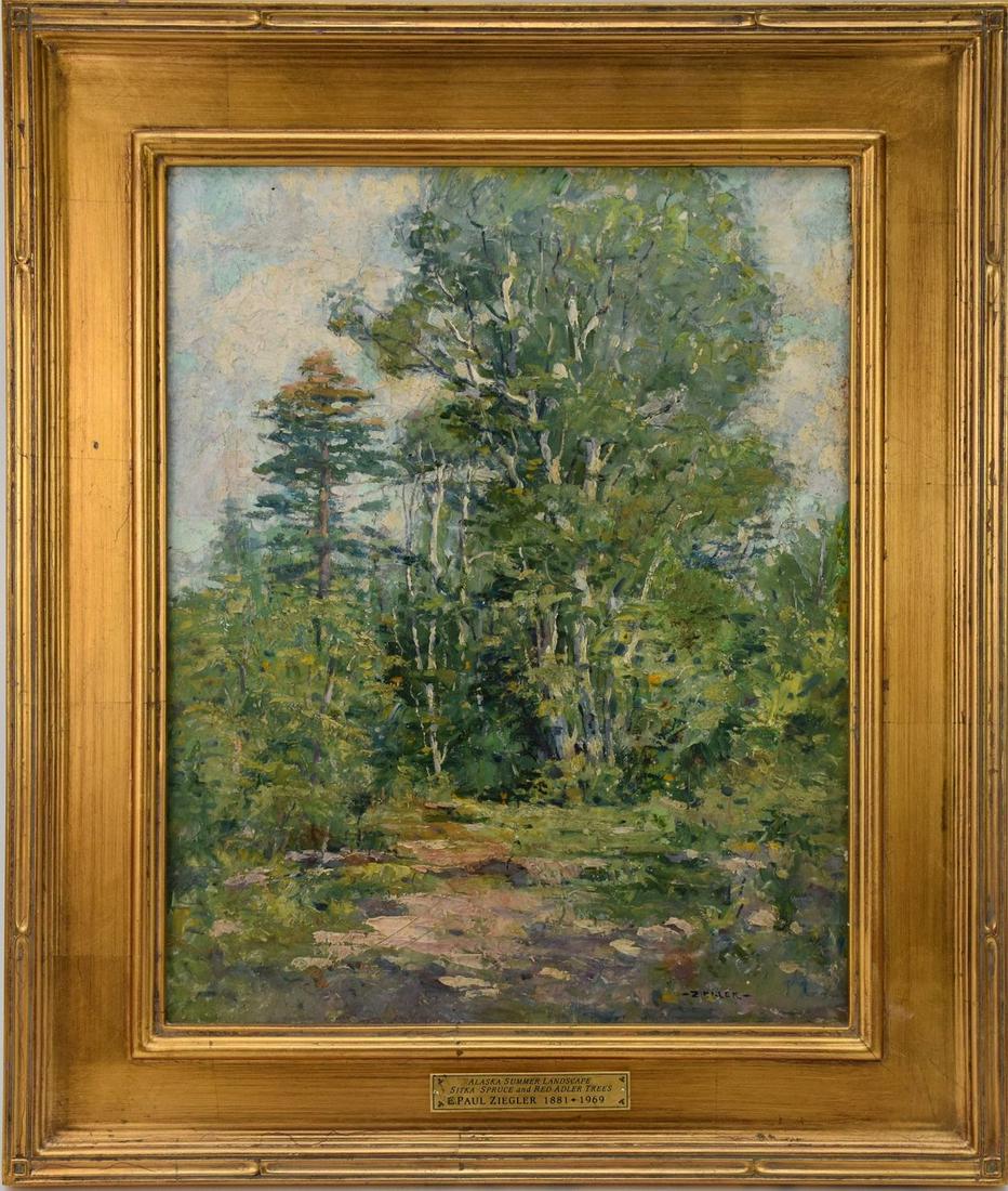Eustace Paul Ziegler (American 1881 - 1969) oil on relined-canvas, Alaska Forrest Landscape, Sitka (1 of 8)