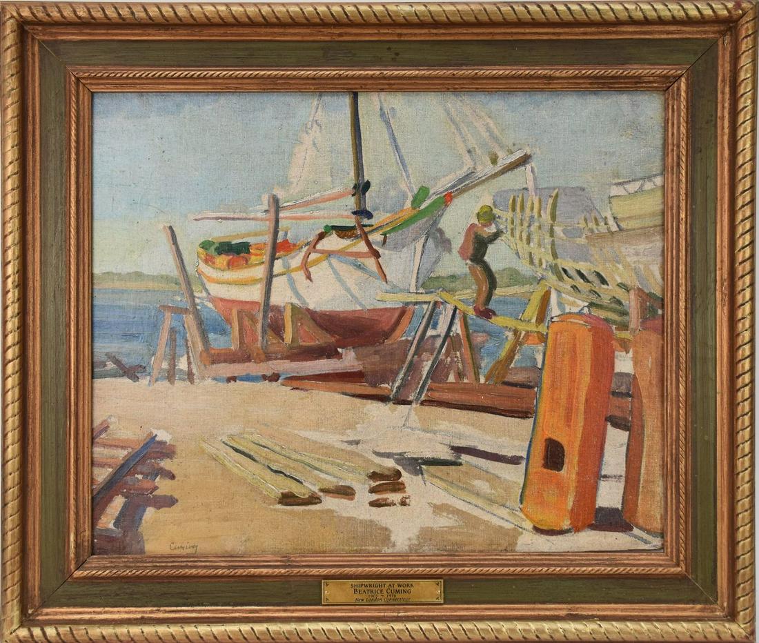 Beatrice Lavis Cuming (American 1903 - 1975)  oil on canvas, WPA , Ship Yard Scene, 17-1/2 x 22 (1 of 8)