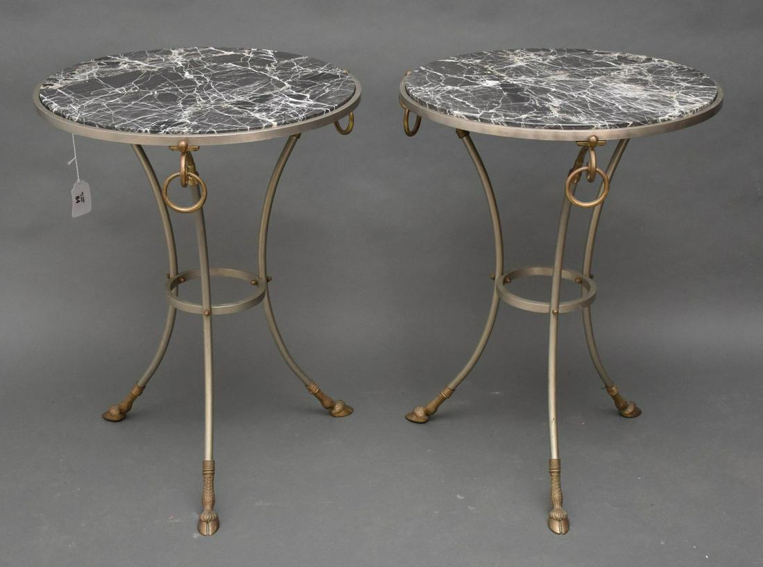Pair French Gueridon Style Side Tables, Steel & Marble with Goat Hoof Feet, 26 1/2 in. h (1 of 5)