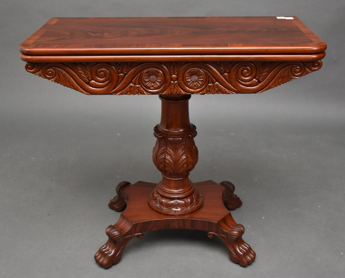 Federal Style Mahogany Card Table, Carved Center Pedestal on Platform Base with 4 Paw Feet, 29"h x (1 of 5)