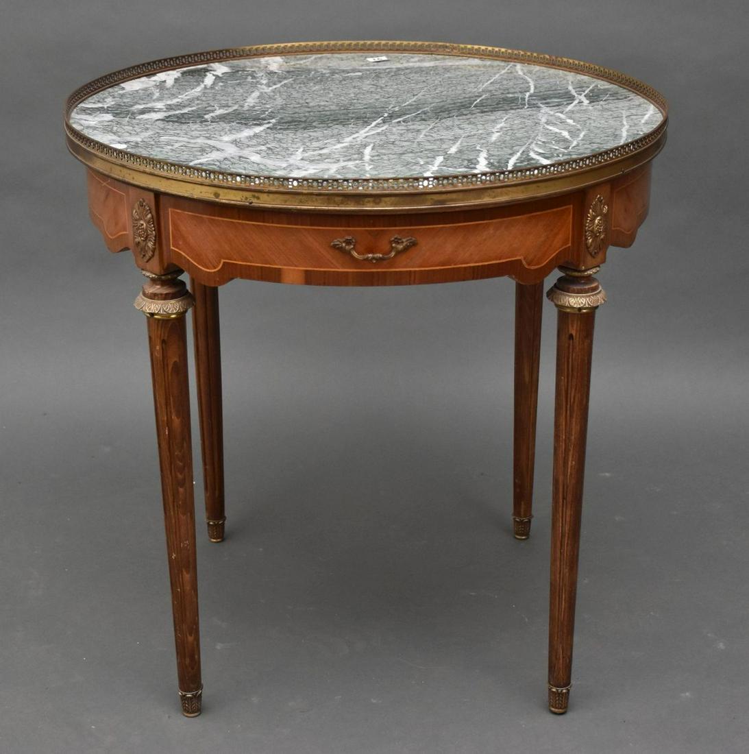 Louis XVI Style Bouillotte Table, 20th Century, Green and white marble top over single drawer and (1 of 4)